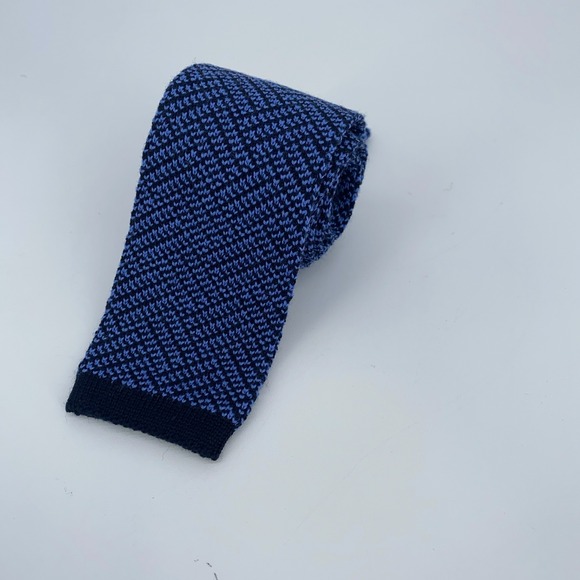Eton Tie Men‎ Skinny Slim Blue Black Patterned Wool Knit Professional Necktie